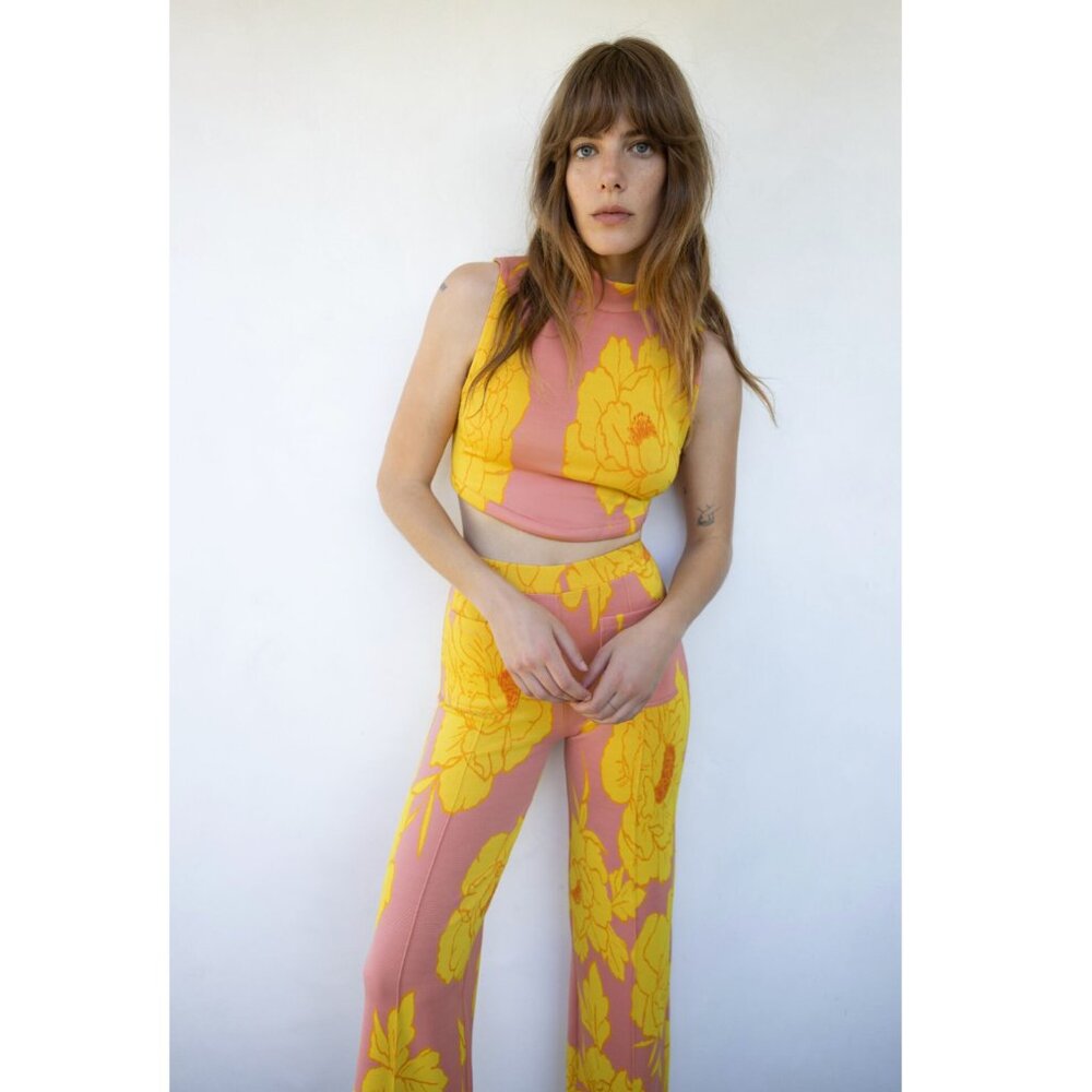 Zara Jacquard Floral Top and Pants Set